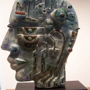 Glass sculpture titled wired head